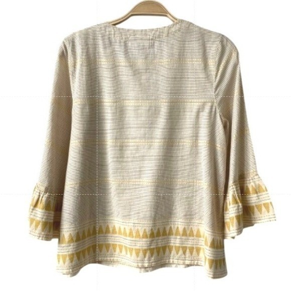 J. Jill Bell Sleeve Organic Cotton Striped Blouse Top Women XSP Cream Boho NEW - Picture 3 of 11